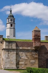 Obraz premium Tower of the old castle of the medieval fortress Kalimegdan in Belgrade. Architecture of the old city.