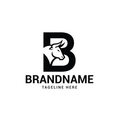 Bull Head Logo Letter B Symbol  Minimalist Vector Icon