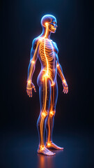 VNS, Vagus Nerve Stimulation visualized with a 3D anatomical model of a human skeleton.