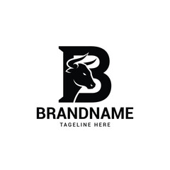 Fototapeta premium Bull Head Logo Letter B Symbol Minimalist Vector Icon