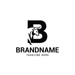 Bull Head Logo Letter B Symbol  Minimalist Vector Icon
