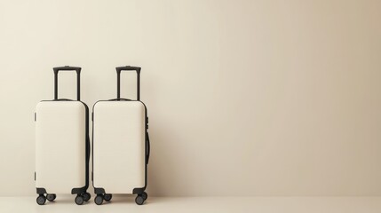  Two white suitcases with wheels, isolated on a light background.