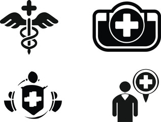 Medical And Medicine Icon Clean Concept – Black Silhouette Vector Set, Health Vector Symbol Illustration.