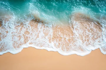 Gordijnen Beautiful beach with soft waves on a sandy background, top view. © Karo