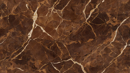 A rich, dark brown marble surface featuring intricate white and golden veining patterns.