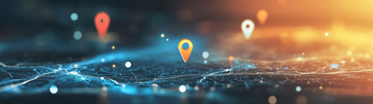 Blue location pin on a city map, blurred background