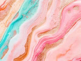 Colourful liquid texture with glossy, swirling patterns resembling marble and oil slicks 