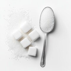 Sugar Cubes and Granulated Sugar on Spoon.
