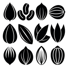 Collection of Black and White Nut and Seed Silhouettes