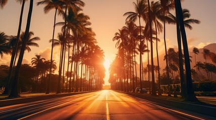 Obraz premium canopy palm trees road