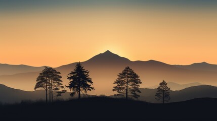 sky mountain silhouette with trees