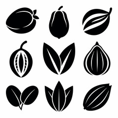 Collection of Black and White Nut and Seed Silhouettes
