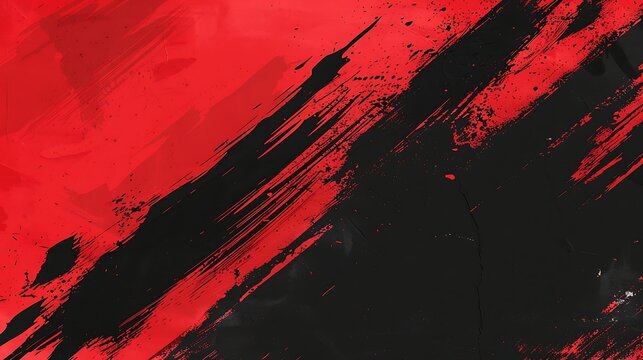 Red and black brushstrokes of paint on a red background.