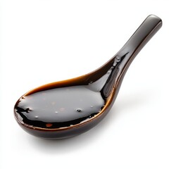 Rich Dark Sauce in a Ceramic Spoon.