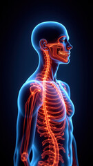 A medical illustration showing a side view of an adult human with highlighted red areas representing a VNS (Vagus Nerve Stimulation) system.