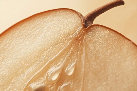 A closeup of a juicy, ripe pear slice