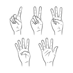 Line Art Hand Gestures Showing Numbers One to Five