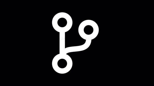 Icon code branch is distorted. Glitch. Noise, chromatic aberration, geometric distortion. Transparent background, looped. In-Out looped. Alpha BW at the end