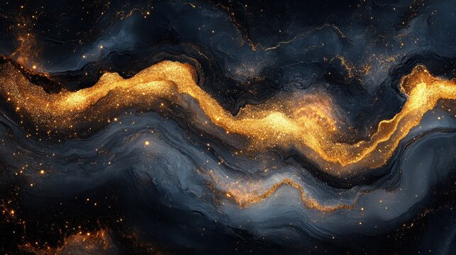 Luxurious black and gold marble design with golden spark elements
