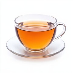 Aromatic Tea in Glass Cup on Saucer.