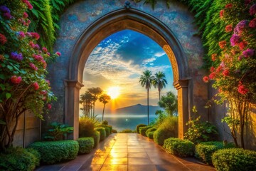 Fototapeta premium Heavenly Archway: Celestial Entrance to Paradise - Stock Photo