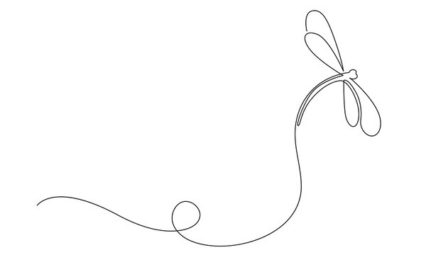 Dragonfly Continuous One Line Drawing. Beautiful Line Art of Dragonfly for Beauty Logo Design. Editable Stroke. Insect Flying Simple Doodle Vector Illustration