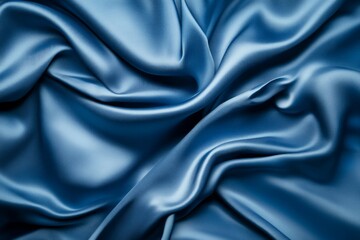 Obraz premium Luxurious blue silk fabric with flowing waves. Artificial Intelligence
