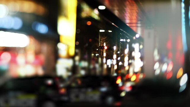 東京・夜の六本木の玉ボケ街並み　シフトレンズ　逆アオリ撮影