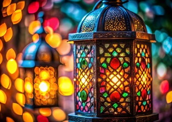 Intricate Lantern Details: Macro Photography on Black Background