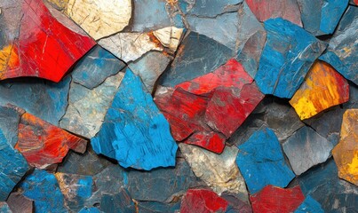 Naklejka premium Colorful mosaic of slate stone pieces arranged in an artistic pattern with vibrant hues