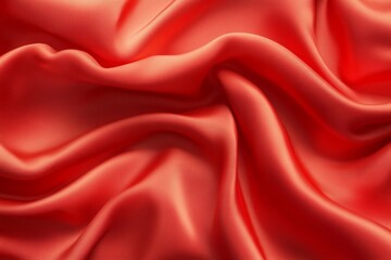 Fototapeta premium Luxurious red fabric with soft folds in close-up. Artificial Intelligence