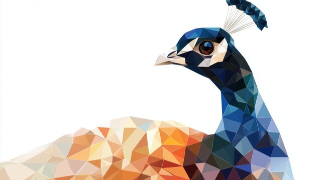 Beautiful Geometric Peacock Illustration with Vibrant Colors and Details