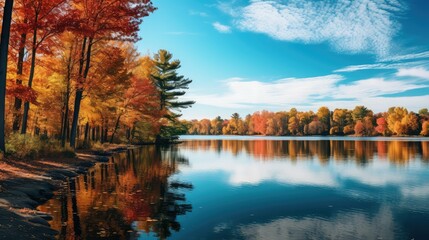 Obraz premium vibrant fall trees by lake