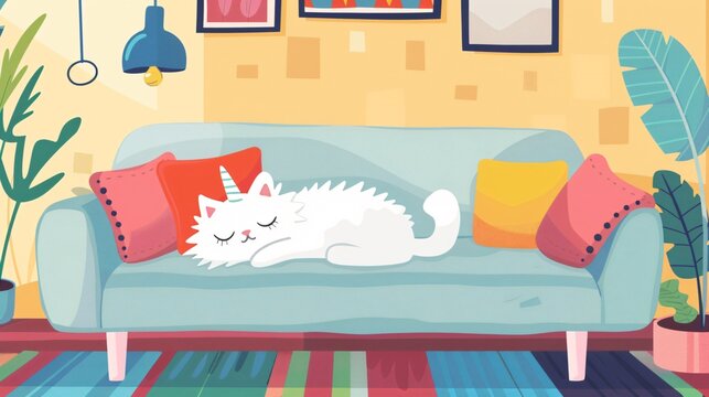 Adorable Cartoon Unicorn Cat Vector Illustration
