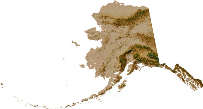 Colored Terrain Map of Alaska, United States