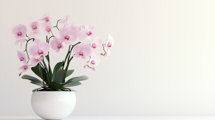 Naklejka premium A vase of orchids placed on a clean white background with space for text