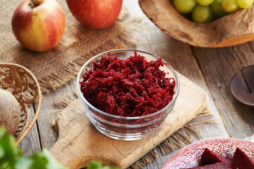 Red beetrood salad in a bowl