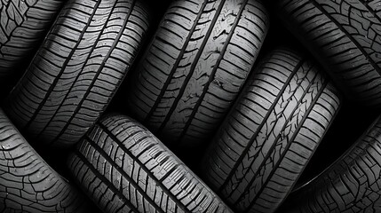 Geometric patterns of stacked car tires offering safety and durability
