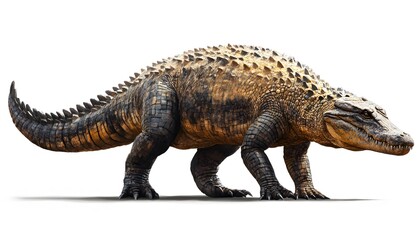 Fototapeta premium Armored reptile walking on all fours on a white background