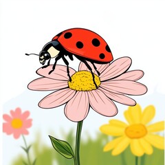 Beautiful cute ladybug with flower in Spring.