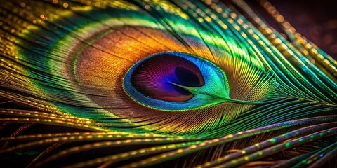 Obraz premium Low Light Peacock Feather Detail - Exquisite Jewel-toned Plumage
