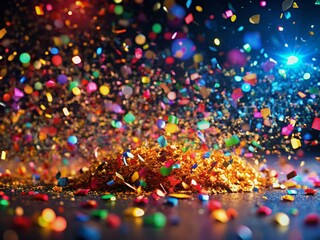 Naklejka premium Luxurious Confetti Celebration: Bold Colors & Black Background - High-Resolution Stock Photo