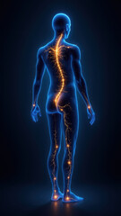 Illustration of a human body with highlighted nerves, focusing on VNS or vagus nerve stimulation.