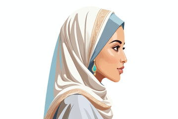 Portrait of beauty Arab women wearing headscarf, take shot from side view, studio photo, isolated on transparent background