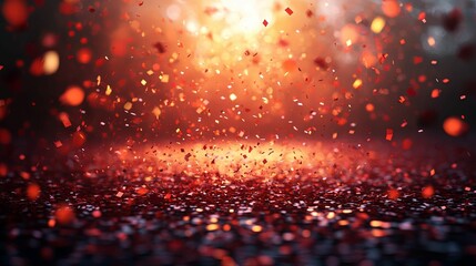 Fototapeta premium Red Confetti Falling On Dark Glitter Surface