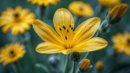 Vibrant Yellow Flower Close-Up with Soft Focus Background in a Garden Setting
