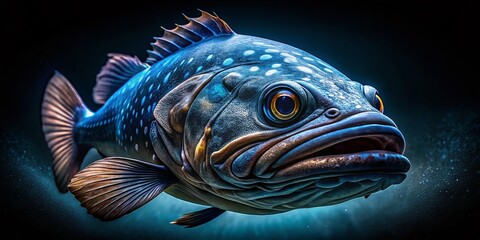 Fototapeta premium Macro Close-up of Coelacanth-like Fish Scales and Fins - Underwater Detail