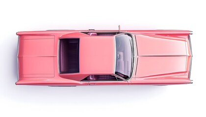 Overhead view of a classic pink automobile on white