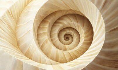 Intricate spiral pattern of a seashell showcasing natural textures and colors