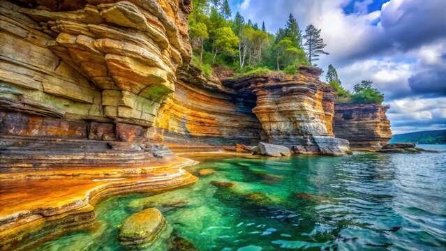 Macro Photography: Colorful Mineral Deposits on Pictured Rocks, Michigan
